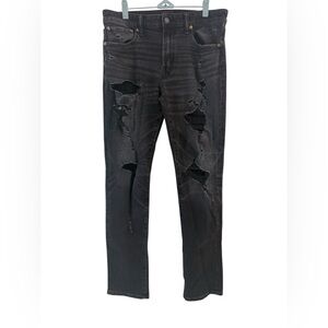 American Eagle Outfitters 34x34 Ariflex 360 Straight Leg Jeans Black Distressed